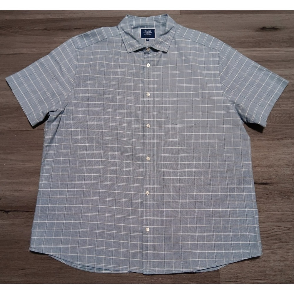 Charles Tyrwhitt Men's Blue White Plaid Linen Cotton Blend Shirt‎ Size 2XL